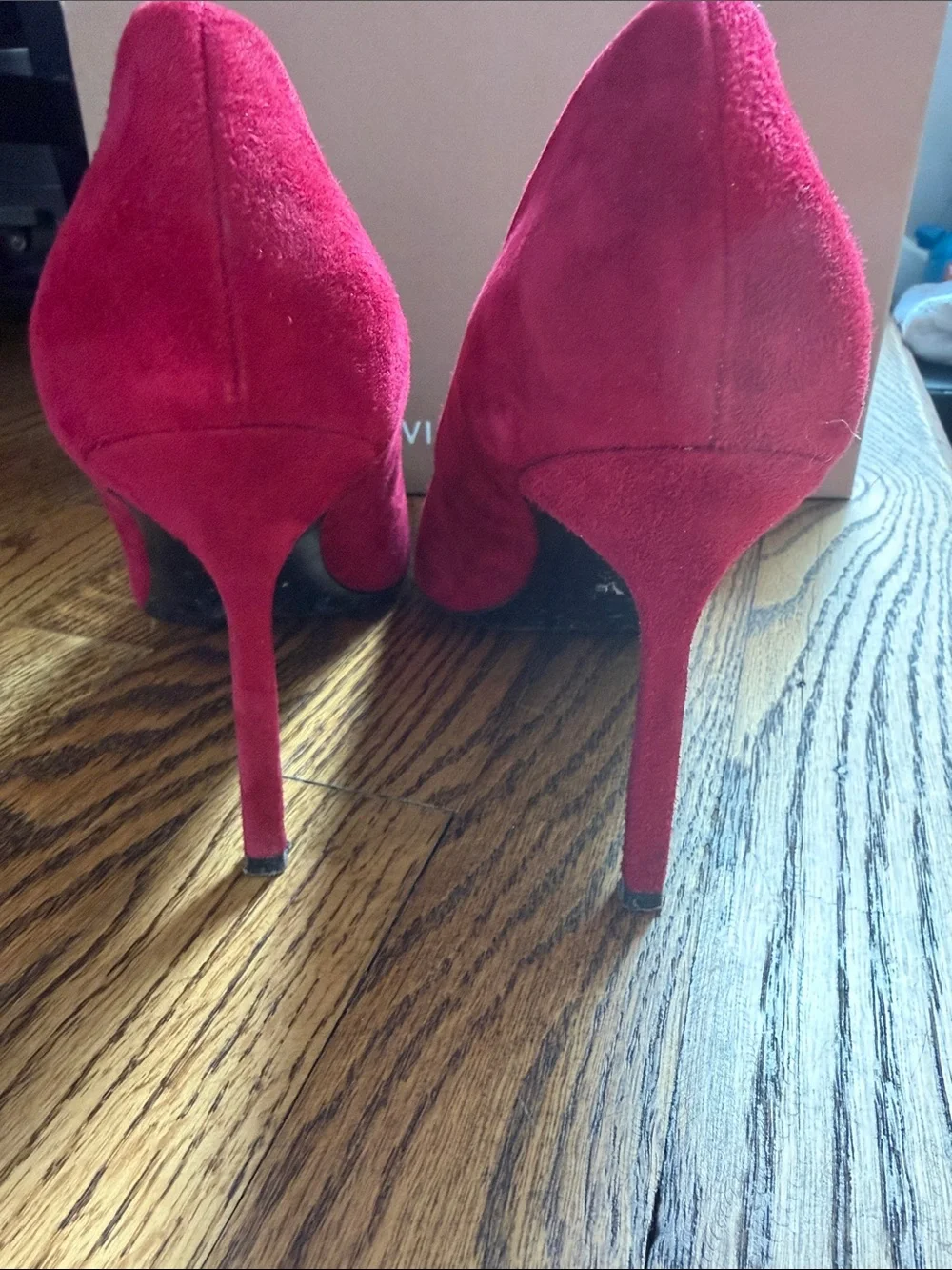 Via Spiga “Nikole” Ruby Red Suede Pointed-Toe Stiletto Pumps Sz 9 (box incl.)